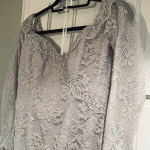 Lillie Rubin Pale Taupe Lace Fully Beaded Long Formal VTG Evening Gown - Sz 8